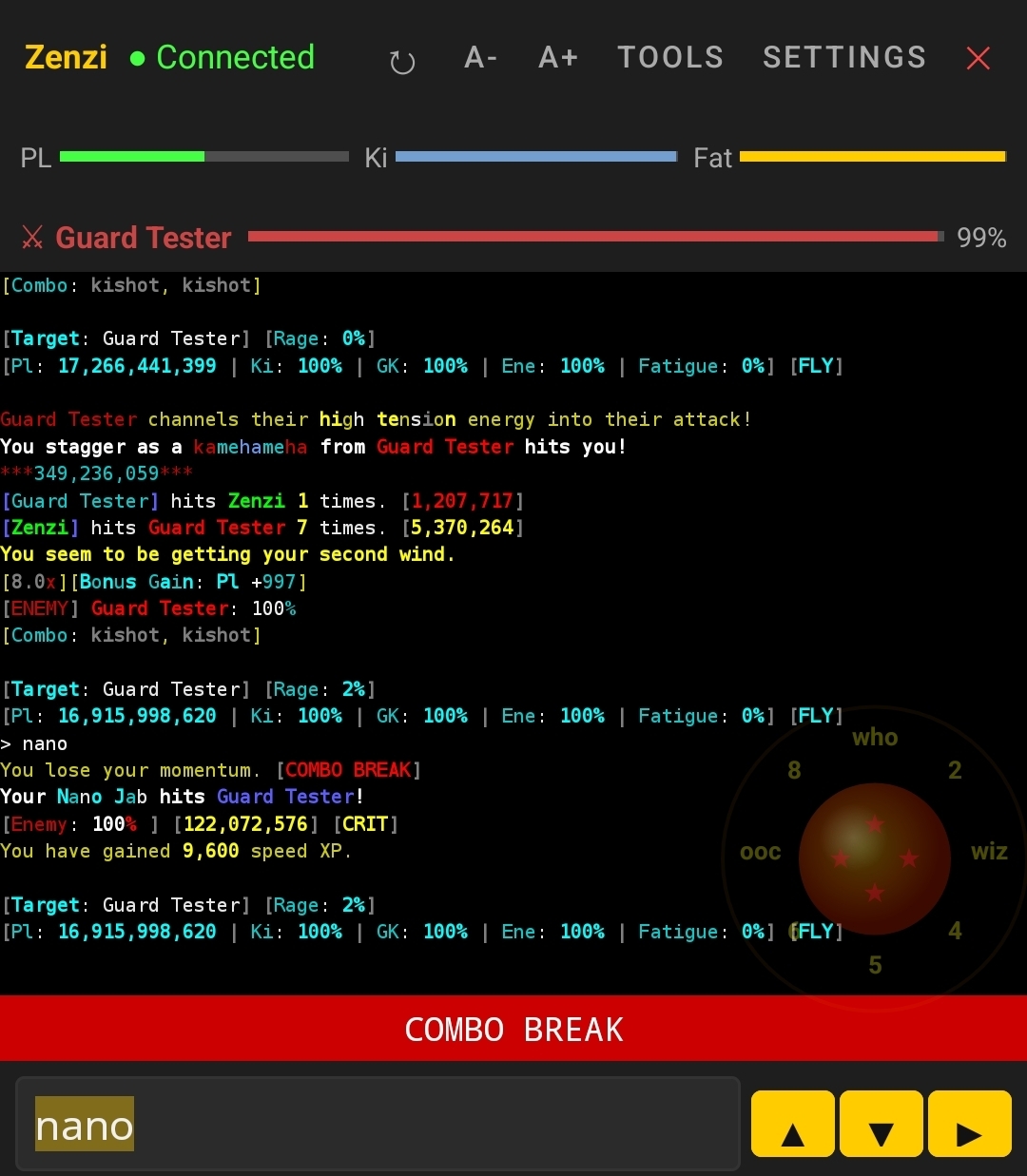 Combo break notification showing visual feedback