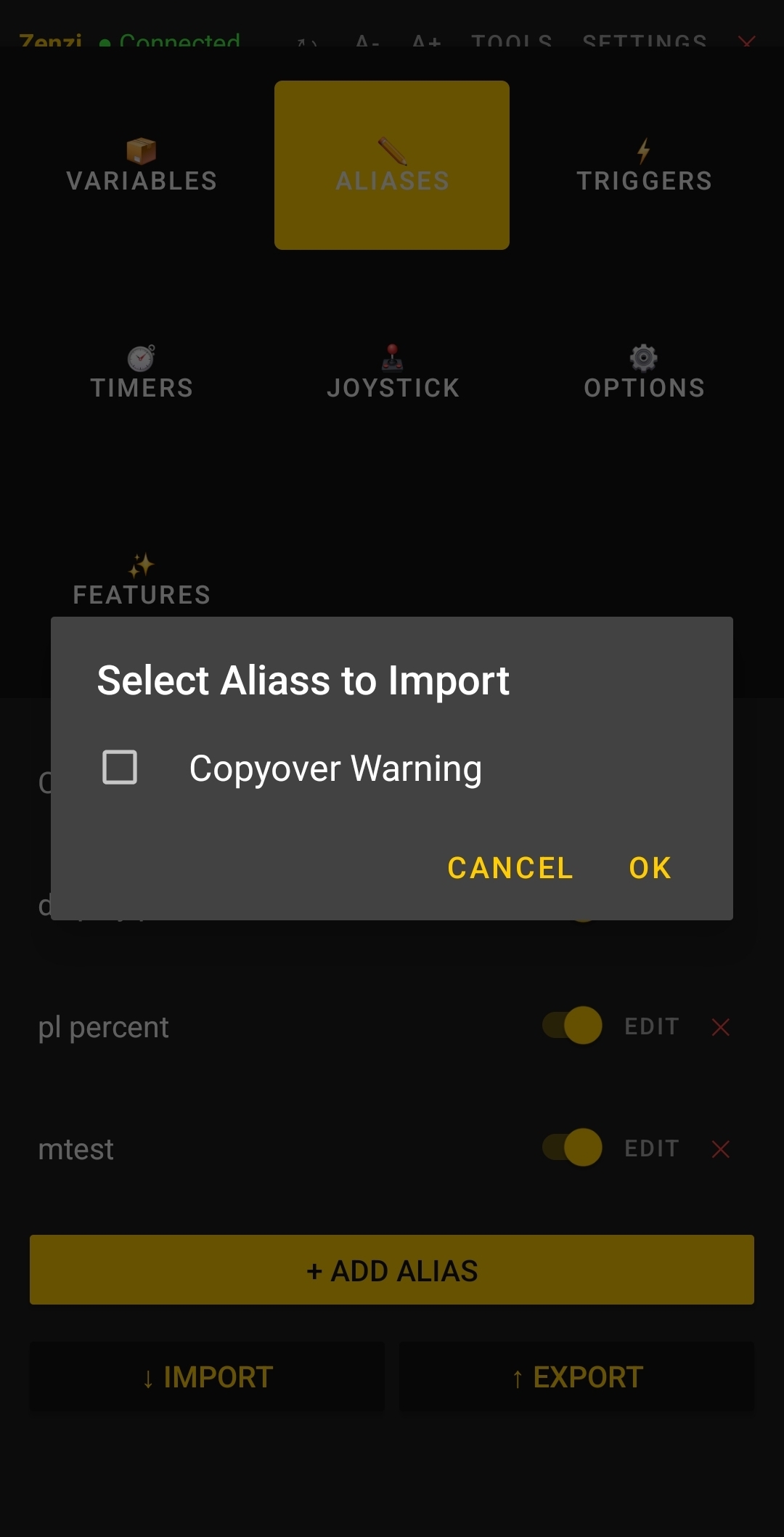 Script selection checklist dialog